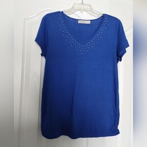 Faded Glory Royal Blue Studded V-Neck Tee Size L